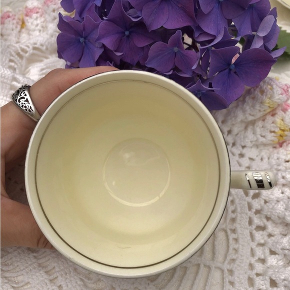 1930s W.S. George Teacup and Saucer Set LIDO Canarytone Silver Edge Trim - Picture 8 of 14